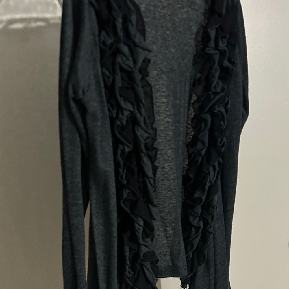 Dark Gray Ruffle-Trim Open Front Cardigan - Picture 5 of 10